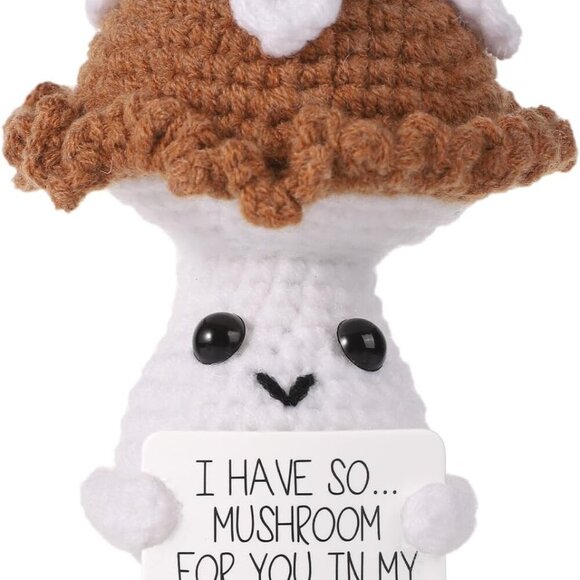 Other - Funny Positive Mushroom, 3.94in Creative Cute Plush Knitted Wool Mushroom Doll w